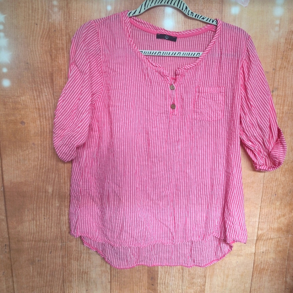 Pink and white striped blouse size medium